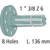 Zapfwellenendstück, Ausführung: Länge 136 mm ,1 3/8 Zoll , 6 Nuten ,8 Bohrungen